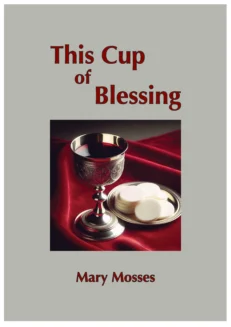a silver chalice and Holy Communion wafers on a red velvet cloth
